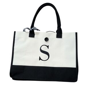 Canvas Monogram Tote Bag with Black Trim - S Initial